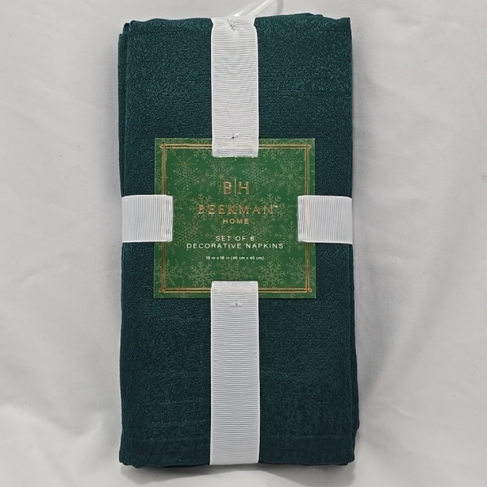 NWT Beekman Home Set Of 6 Green Decorative Napkins Holiday Christmas 18" X 18"